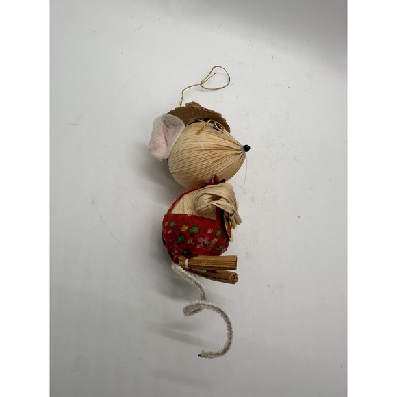 Vintage Corn Husk Mouse Ornament Christmas Folk Art Handmade Hanging Decor - Picture 5 of 5